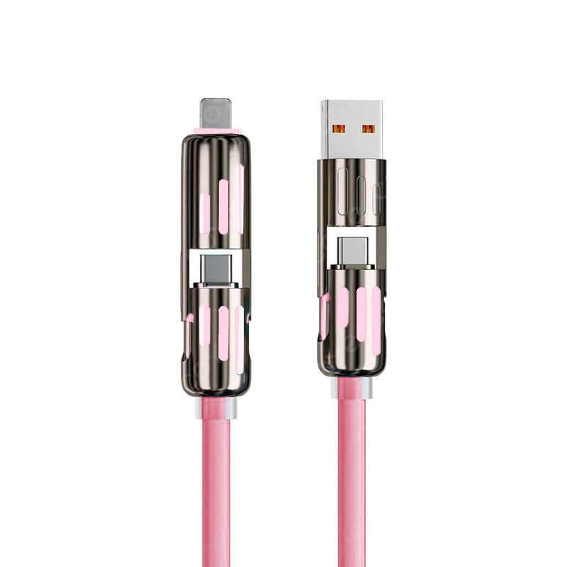 Cable de carga multiUSB MFish 4 en 1 con USB A, Tipo C y Lightning: carga rĂĄpida de 240 W y sincronizaciĂłn de datos para iPhone 16/15, iPad Pro, Samsung y portĂĄtiles.