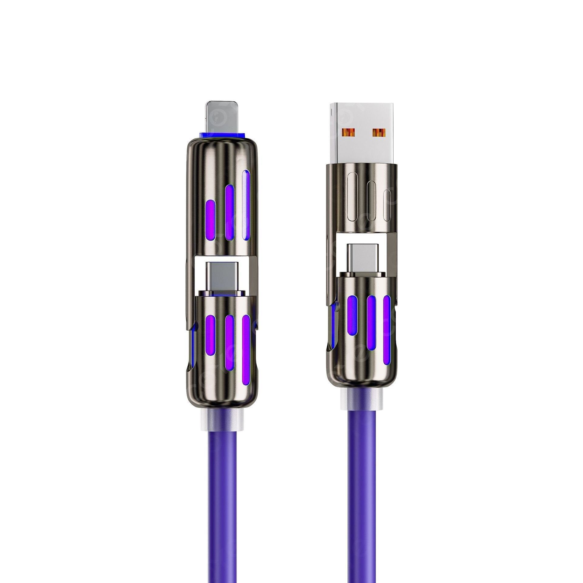 Cable de carga multiUSB MFish 4 en 1 con USB A, Tipo C y Lightning: carga rĂĄpida de 240 W y sincronizaciĂłn de datos para iPhone 16/15, iPad Pro, Samsung y portĂĄtiles.