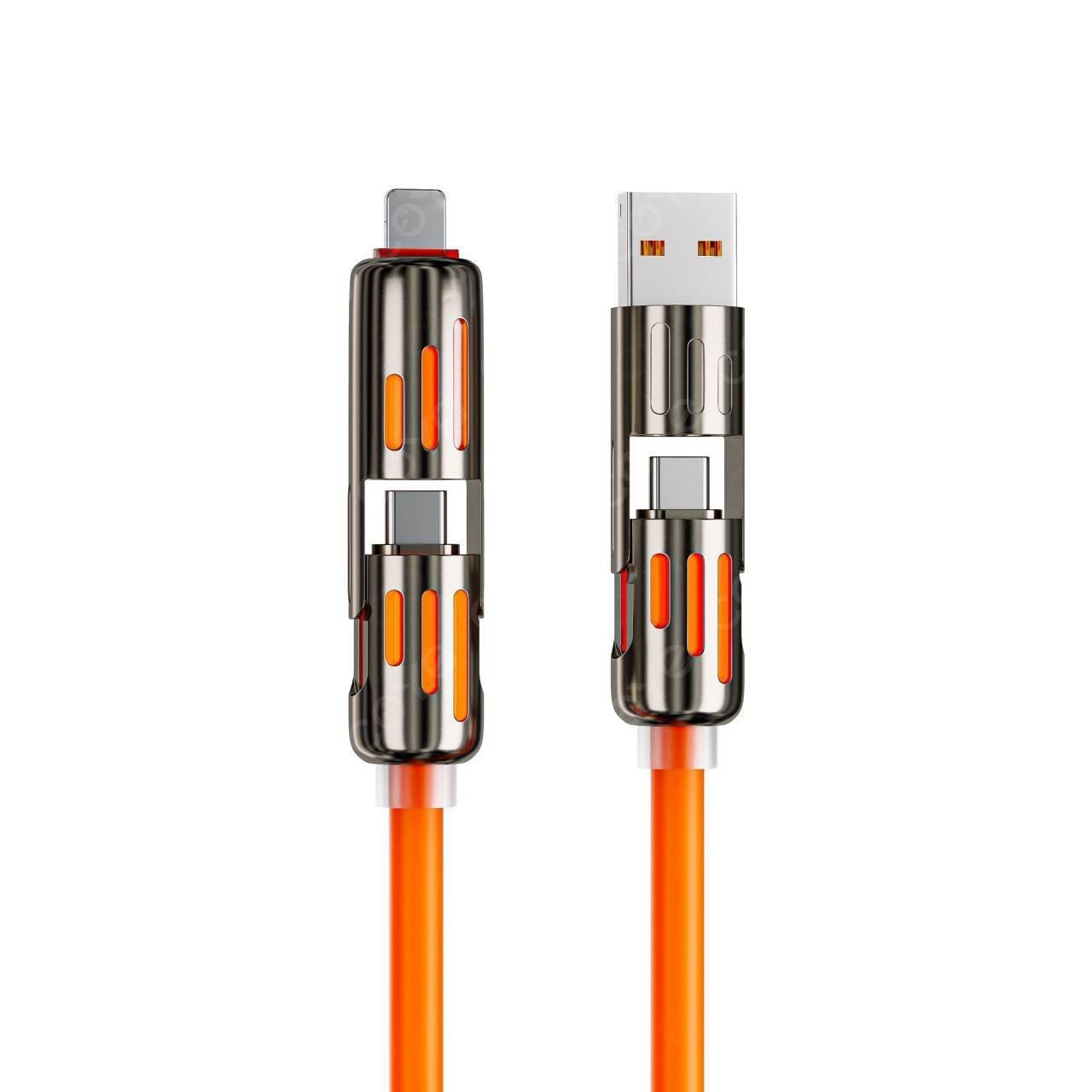 Cable de carga multiUSB MFish 4 en 1 con USB A, Tipo C y Lightning: carga rĂĄpida de 240 W y sincronizaciĂłn de datos para iPhone 16/15, iPad Pro, Samsung y portĂĄtiles.