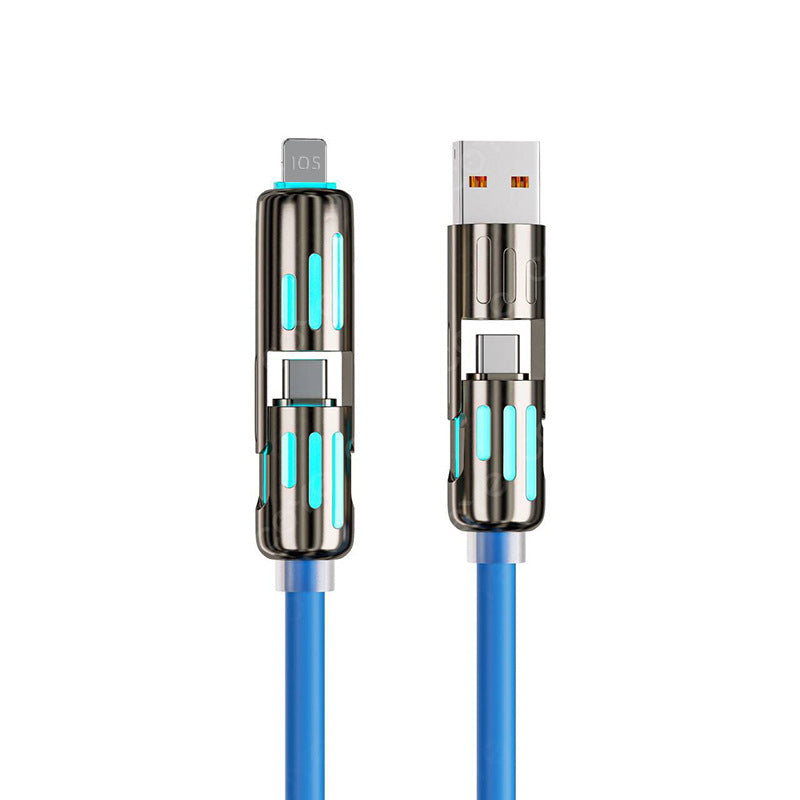 Cable de carga multiUSB MFish 4 en 1 con USB A, Tipo C y Lightning: carga rĂĄpida de 240 W y sincronizaciĂłn de datos para iPhone 16/15, iPad Pro, Samsung y portĂĄtiles.