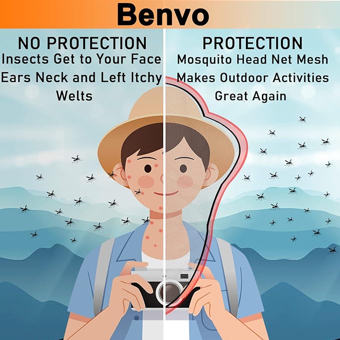 Benvo Mosquito Head Net Mesh Face Neck Fly